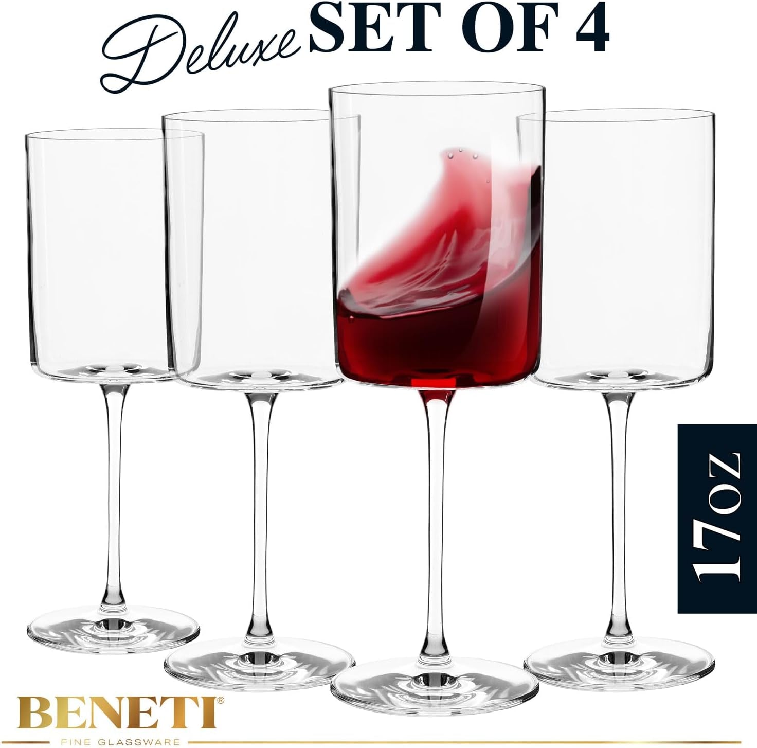Superlative Edge Wine Glasses Square [Set of 4] White & Red Wine Goblets, Premium Clear Glass Bordeaux Wine Glasses Large Bowl Stemware Wine Blown Glasses Nice Packaging [14 Ounce]