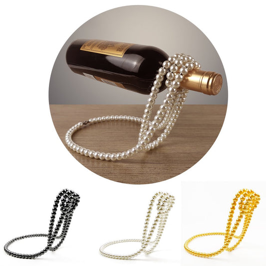 Pearl Necklace Pearl Wine Rack, Floating Red Wine Bottle Holder, Pearl Wine Bottle Holder, Light Luxury Style for Home Bar Desktop Decoration