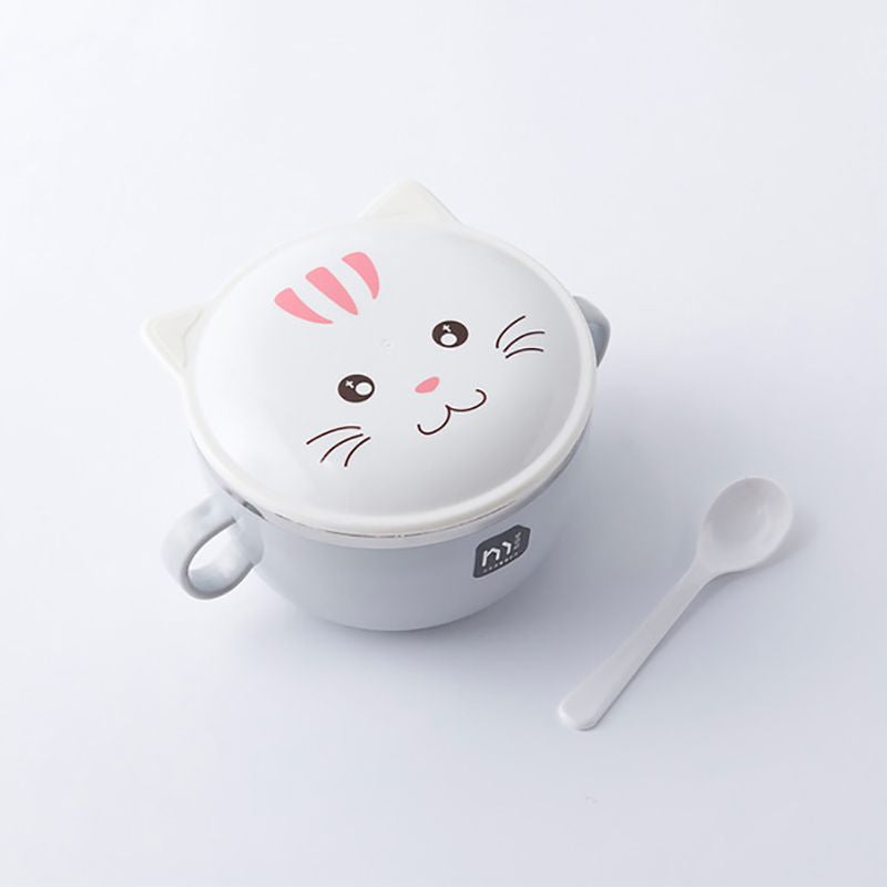 Cute Cat Stainless Steel Mixing Bowls with Lids,Dual Handle,Heat Preservation Instant Noodle Bowl round Rice Soup Bowl Bol Ramen