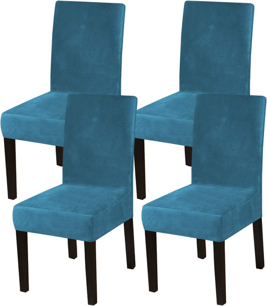 Dining Chair Covers Stretch Chair Covers for Dining Room Velvet Chair Protector Covers Slipcover Parson Chair Covers Set of 4 for Hotel Ceremony, Thick Soft Modern Style, Peacock Blue, 4
